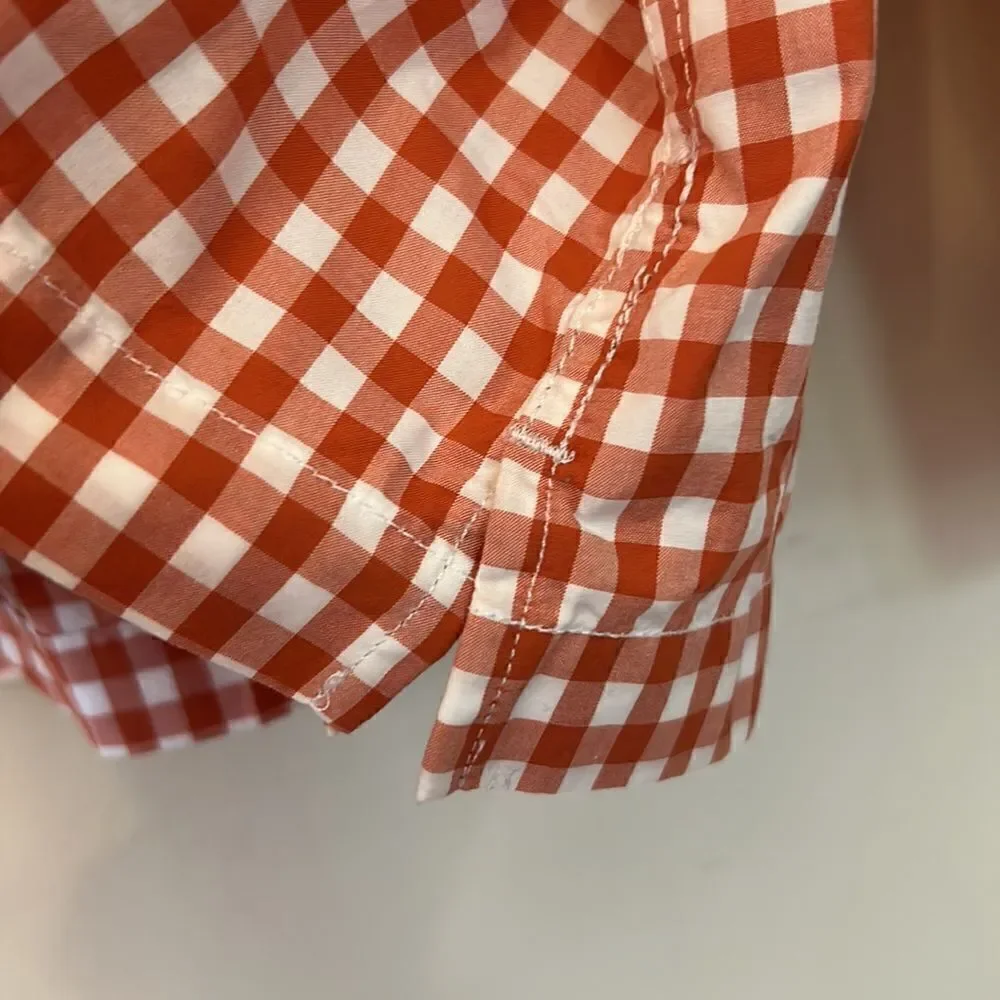 J Crew organic cotton orange white checked  front pocket shirt Size L